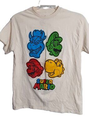 Super Mario T-Shirt Size MED Pullover Short Sleeve Some Spots Round Neck